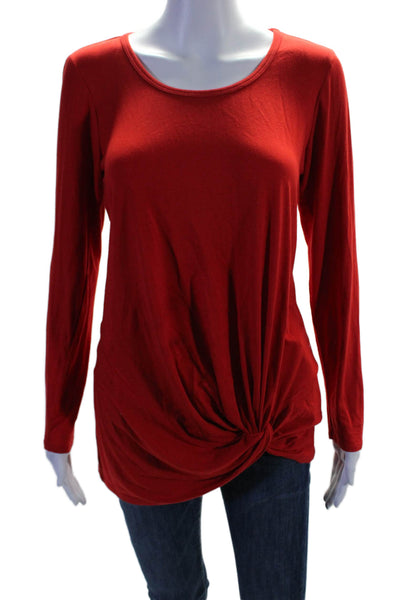 Trina Turk Womens Long Sleeve Scoop Neck Basic Top Red Size Medium