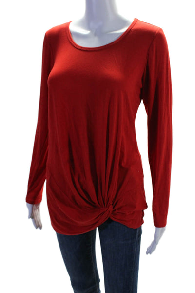 Trina Turk Womens Long Sleeve Scoop Neck Basic Top Red Size Medium