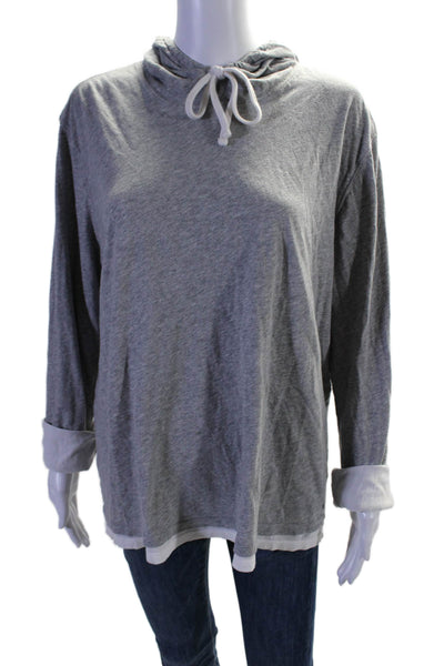 Vince Womens Long Sleeve Tight Knit Pullover Hoodie Gray Size Medium