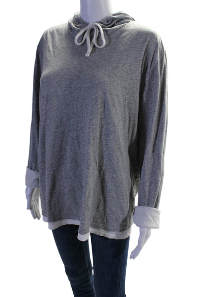 Vince Womens Long Sleeve Tight Knit Pullover Hoodie Gray Size Medium