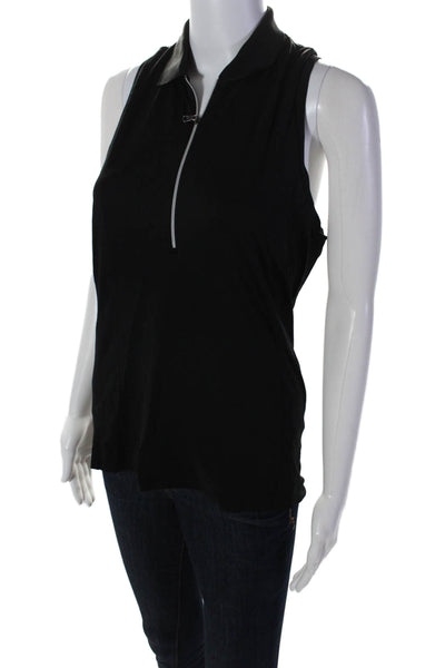 RLX Ralph Lauren Womens Stretch Collared Sleeveless Zip Up Top Black Size S