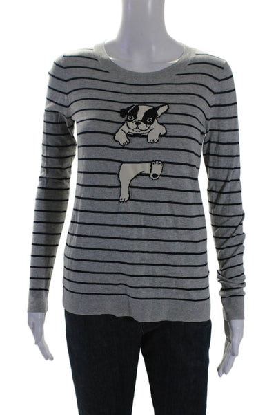 J Crew Womens Cotton Striped Graphic Print Round Neck Casual Top Gray Size XS