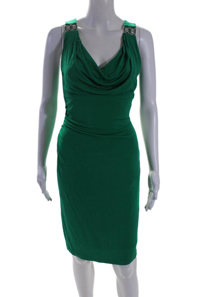 David Meister Womens Jeweled Accent Ruched Zipped Sleeveless Dress Green Size 4