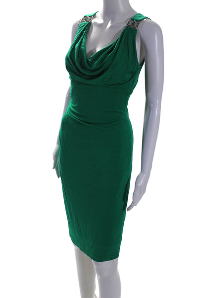 David Meister Womens Jeweled Accent Ruched Zipped Sleeveless Dress Green Size 4