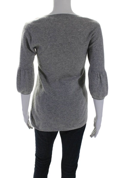 Vince Womens Round Neck Cashmere Half Sleeve Rib Pullover Sweater Gray Size S