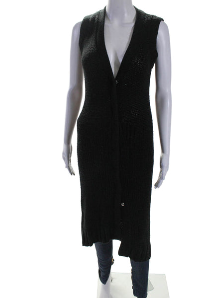 Rachel Pally Womens Knit Button Open Front Sleeveless Cardigan Black Size XS