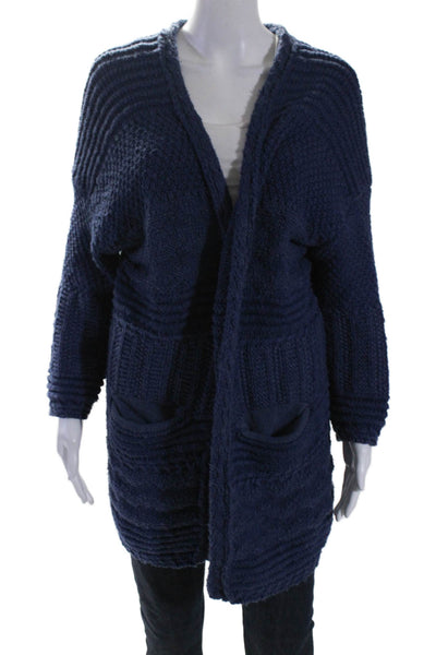 Maje Womens Cotton Thick Knit Collar Open Front Long Sweater Blue Size 1