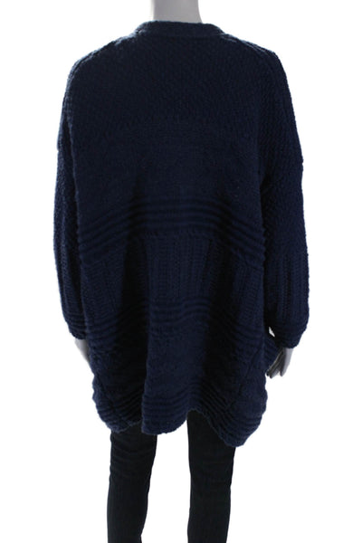 Maje Womens Cotton Thick Knit Collar Open Front Long Sweater Blue Size 1