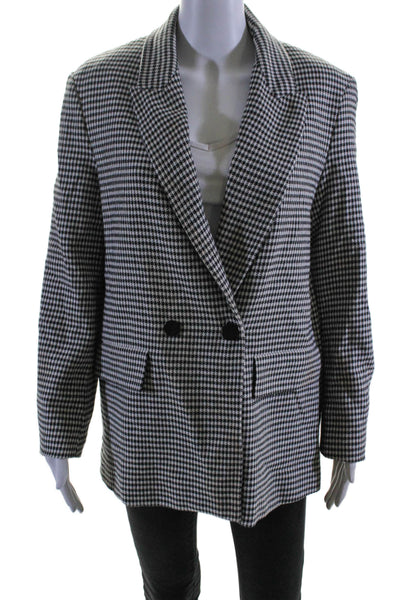 Zara Womens Double Breasted Pointed Lapel Houndstooth Jacket White Black Small