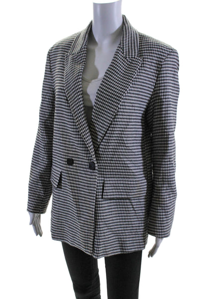 Zara Womens Double Breasted Pointed Lapel Houndstooth Jacket White Black Small