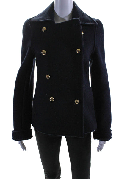 Coach Womens Navy Blue Collar Double Breasted Long Sleeve Pea Coat Size S