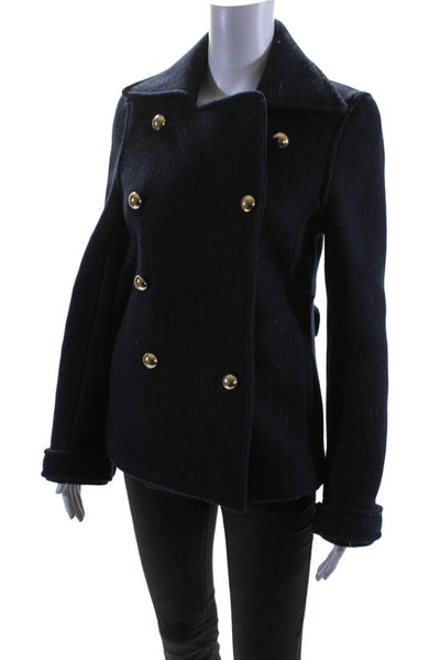 Coach Womens Navy Blue Collar Double Breasted Long Sleeve Pea Coat Size S