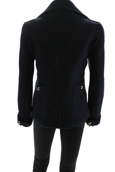 Coach Womens Navy Blue Collar Double Breasted Long Sleeve Pea Coat Size S