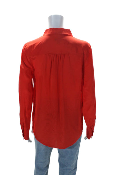 J Crew Womens Silk Long Sleeves Button Down Crew Neck Blouse Red Size Small