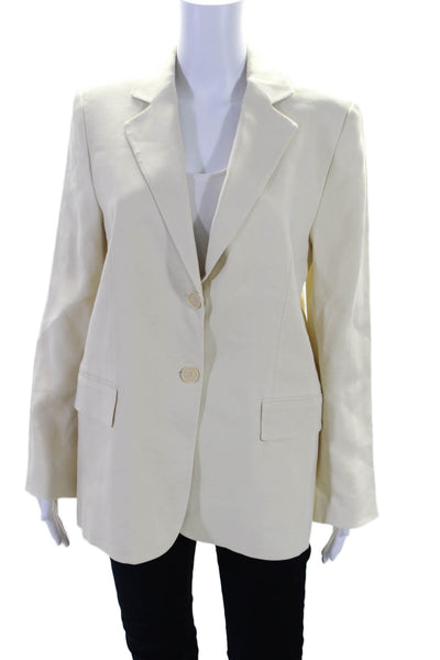 Zara Womens Notch Collar Long Sleeve Button Up Blazer Jacket Beige Size S