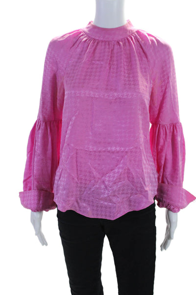 Veronica Beard Womens Long Sleeve Houndstooth Silk Blouse Pink Size 4