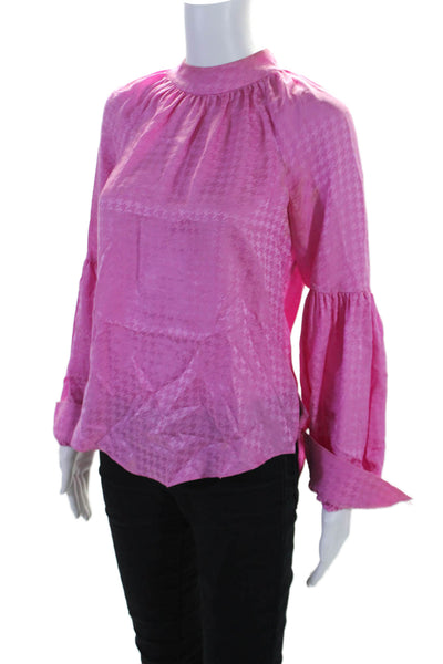 Veronica Beard Womens Long Sleeve Houndstooth Silk Blouse Pink Size 4