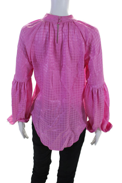 Veronica Beard Womens Long Sleeve Houndstooth Silk Blouse Pink Size 4