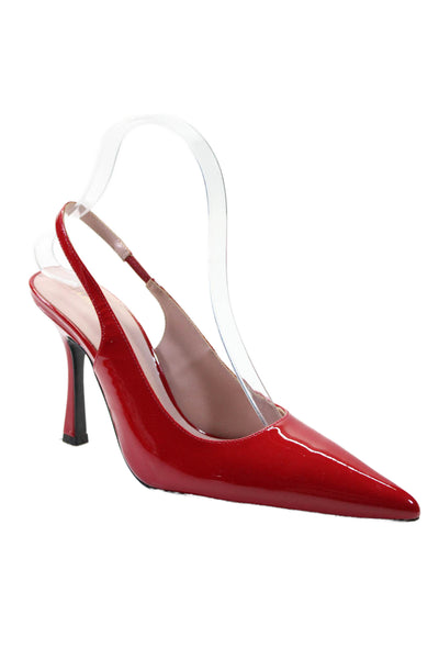 Lovers + Friends Womens Stiletto Pointed Toe Slingback Pumps Red Patent Size 6