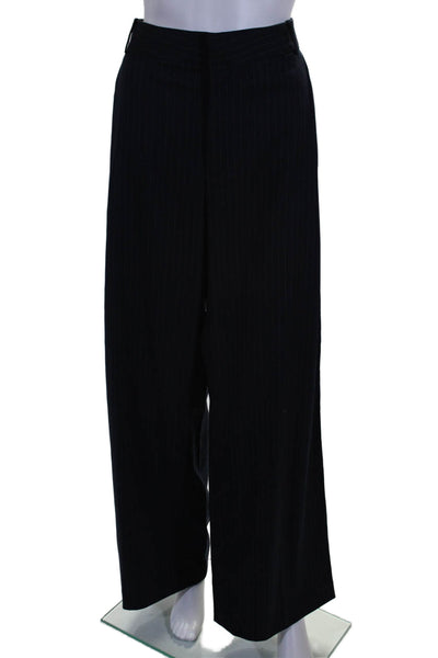 Zara Womens Flat Zip Front Pinstripe Tapered Leg Dress Pants Blue Size Medium