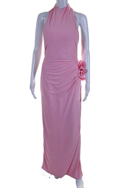 Designer Womens Strapless One Shoulder Ruched Long Dress Pink Medium