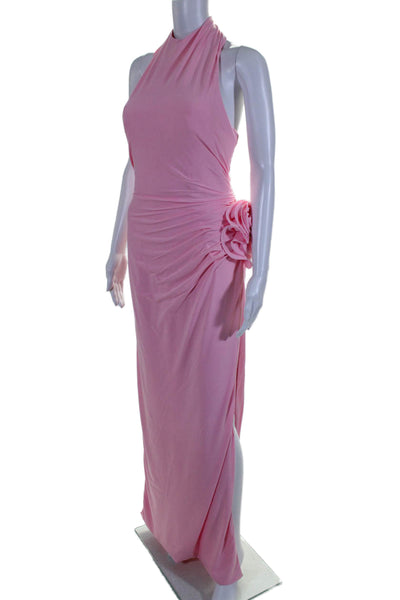 Designer Womens Strapless One Shoulder Ruched Long Dress Pink Medium