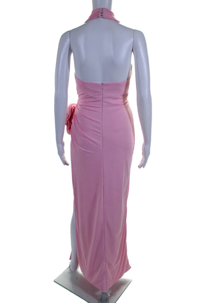 Designer Womens Strapless One Shoulder Ruched Long Dress Pink Medium