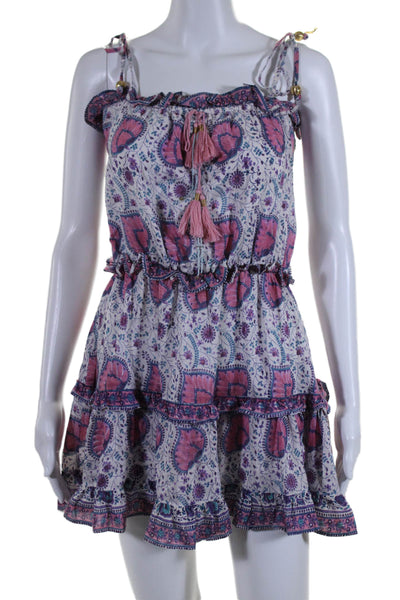 Bell Womens Abstract Print Spaghetti Strap Tiered Dress Pink Size XS