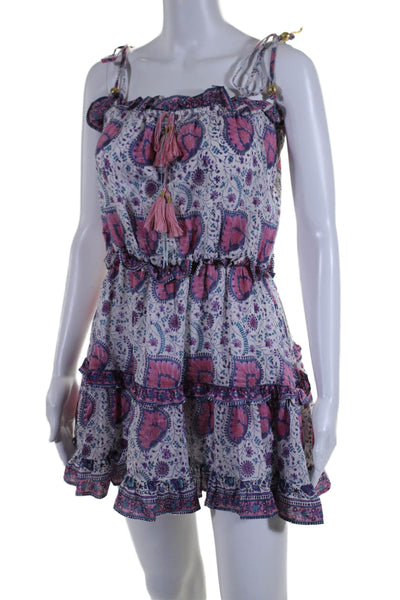 Bell Womens Abstract Print Spaghetti Strap Tiered Dress Pink Size XS