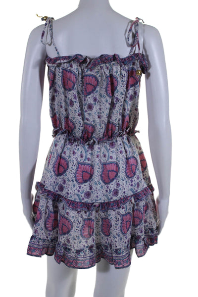 Bell Womens Abstract Print Spaghetti Strap Tiered Dress Pink Size XS