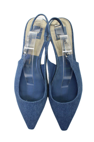 Dolce Vita Womens Denim Pointed Toe Silver Tone Slingbacks Flats Blue Size 10