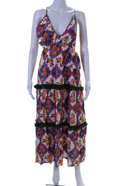 Verandah Womens Floral Print A Line Tiered Dress Multi Colored Size Extra Small