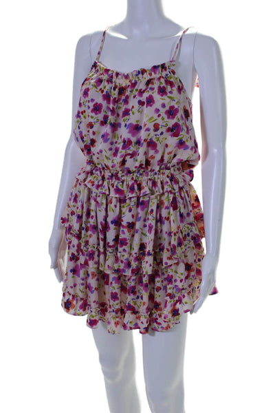 Misa Womens Floral Print Sleeveless Tiered A Line Dress Pink Size Extra Small