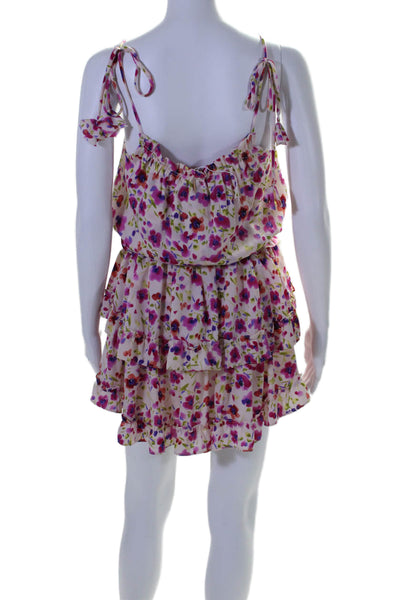 Misa Womens Floral Print Sleeveless Tiered A Line Dress Pink Size Extra Small