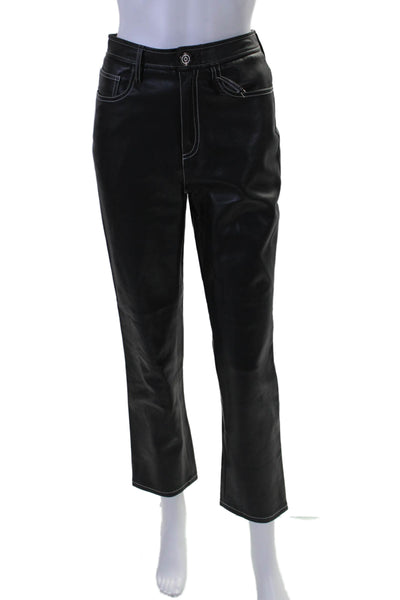 Staud Womens Zipper Fly Mid Rise Straight Leg Faux Leather Pants Black Size 0