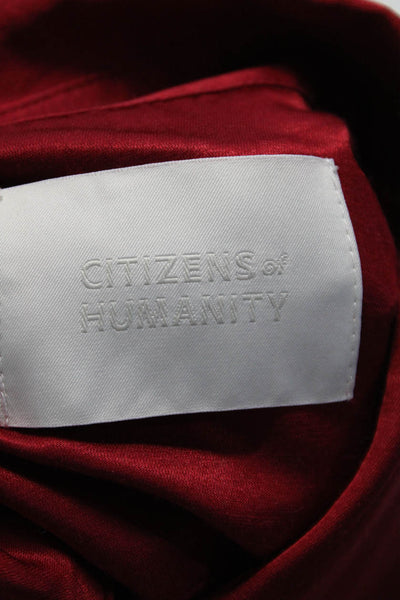 Citizens of Humanity Women's Long Sleeves Button Down Shirt Burgundy Size XS