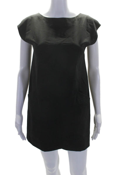 Theory Women's Round Neck Sleeveless A-Line Fitted Mini Dress Black Size 2