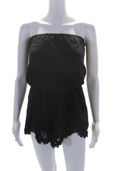 Free People Women's Square Neck Sleeveless Lace Short Romper Black Size XS