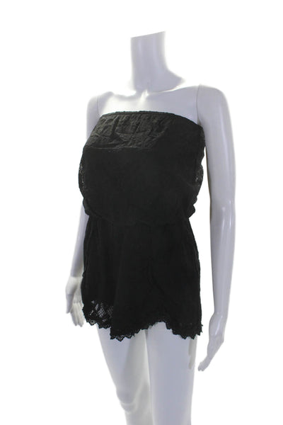 Free People Women's Square Neck Sleeveless Lace Short Romper Black Size XS