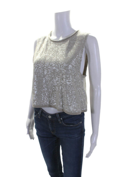 Free People Women's Round Neck Sleeveless Glitter Tank Top Beige Size XS