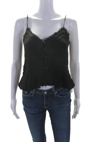 Intermix Women's V-Neck Spaghetti Straps Lace Trim Tank Top Black Size S