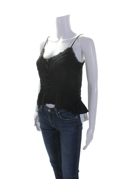 Intermix Women's V-Neck Spaghetti Straps Lace Trim Tank Top Black Size S