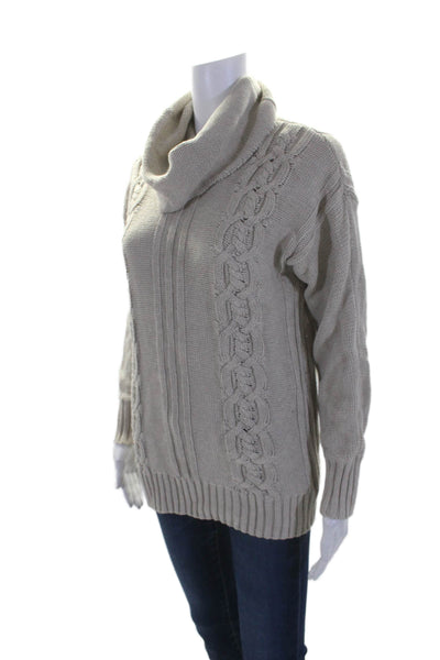 White + Warren Women's Turtleneck Long Sleeves Cable-Knit Sweater Tan Size XS