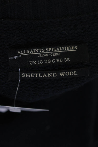 AllSaints Co Ltd Spitalfields Womens Wool Navy Crew Neck Sweater Top Size 6