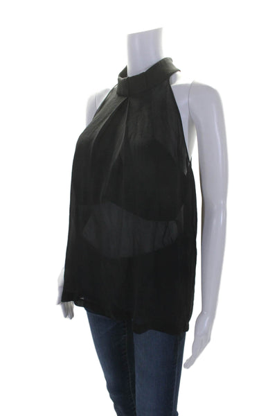 Robert Rodriguez Womens Silk Black Halter Layered Sleeveless Blouse Top Size 10