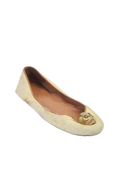 Alexander McQueen Womens Beige Skull Embellished Ballet Flats Shoes Size 8.5