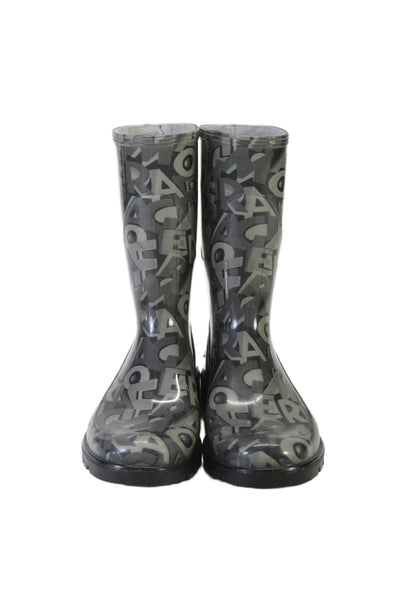 Salvatore Ferragamo Womens Gray Graphic Print Rubber Rain Boots Shoes Size 5