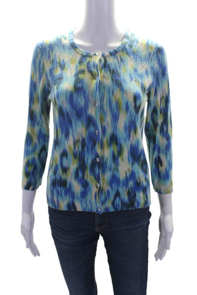 Kinross Cashmere Womens Cashmere Long Sleeved Button Up Sweater Blue Size M