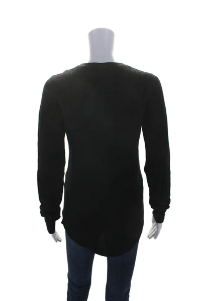 Theory Womens Wool Long Sleeved Button Up Textured Knitted Sweater Black Size M