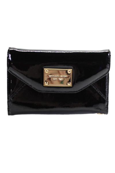 Michael Kors Womens Patent Leather Tri Fold Phone Holder Envelope Wallet Black